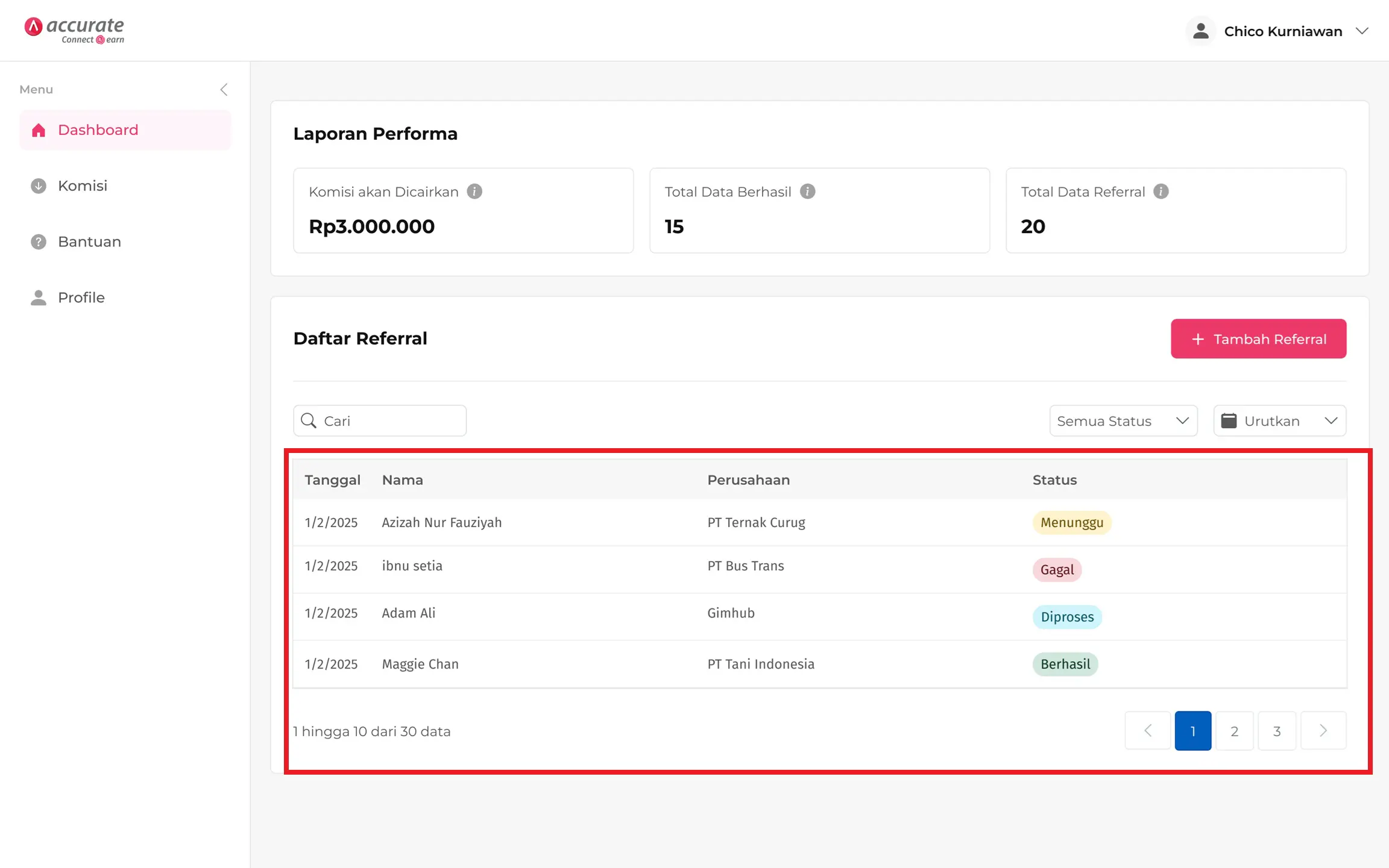 dashboard accurate connect earn